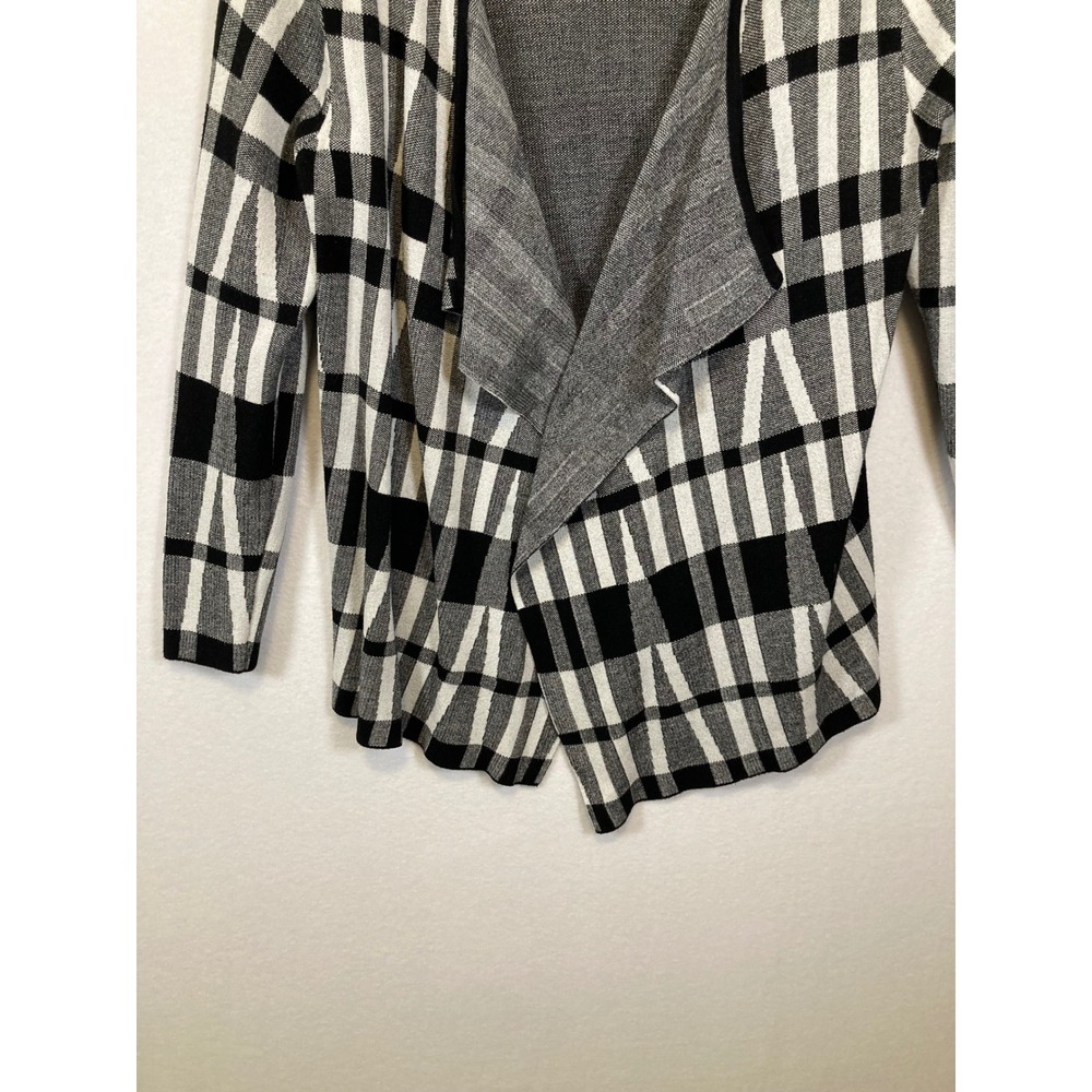 Slonl Plaid Waterfall Cardigan Black White Grey Open‎ Front Long Sleeve Women - Picture 5 of 8